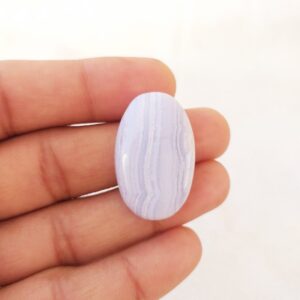 Blue Lace Agate Cabochon: Handmade Oval Shape Gemstone, 42.5 Carat Blue Lace Agate Cabochon: Handmade Oval Shape Gemstone, 42.5 Carat
