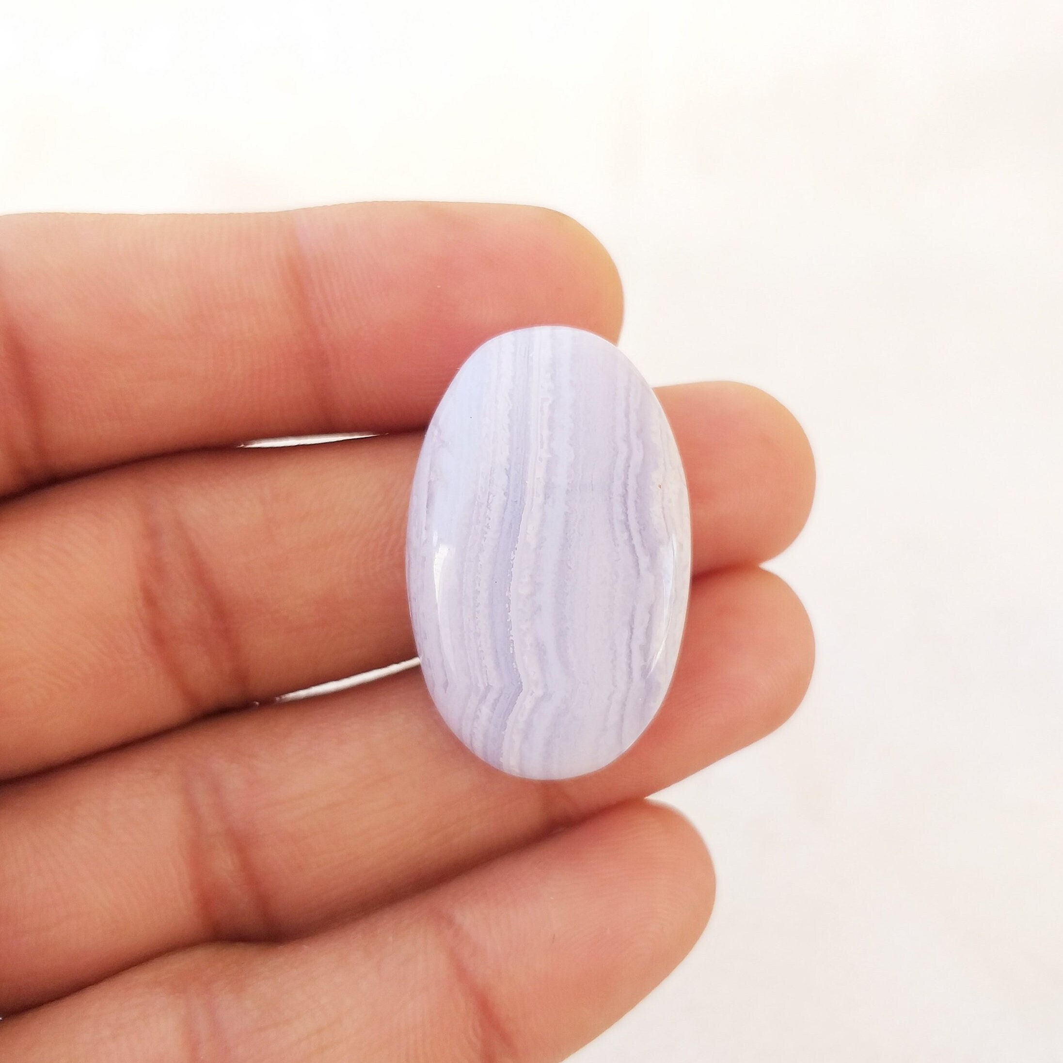 Blue Lace Agate Cabochon: Handmade Oval Shape Gemstone, 42.5 Carat Blue Lace Agate Cabochon: Handmade Oval Shape Gemstone, 42.5 Carat