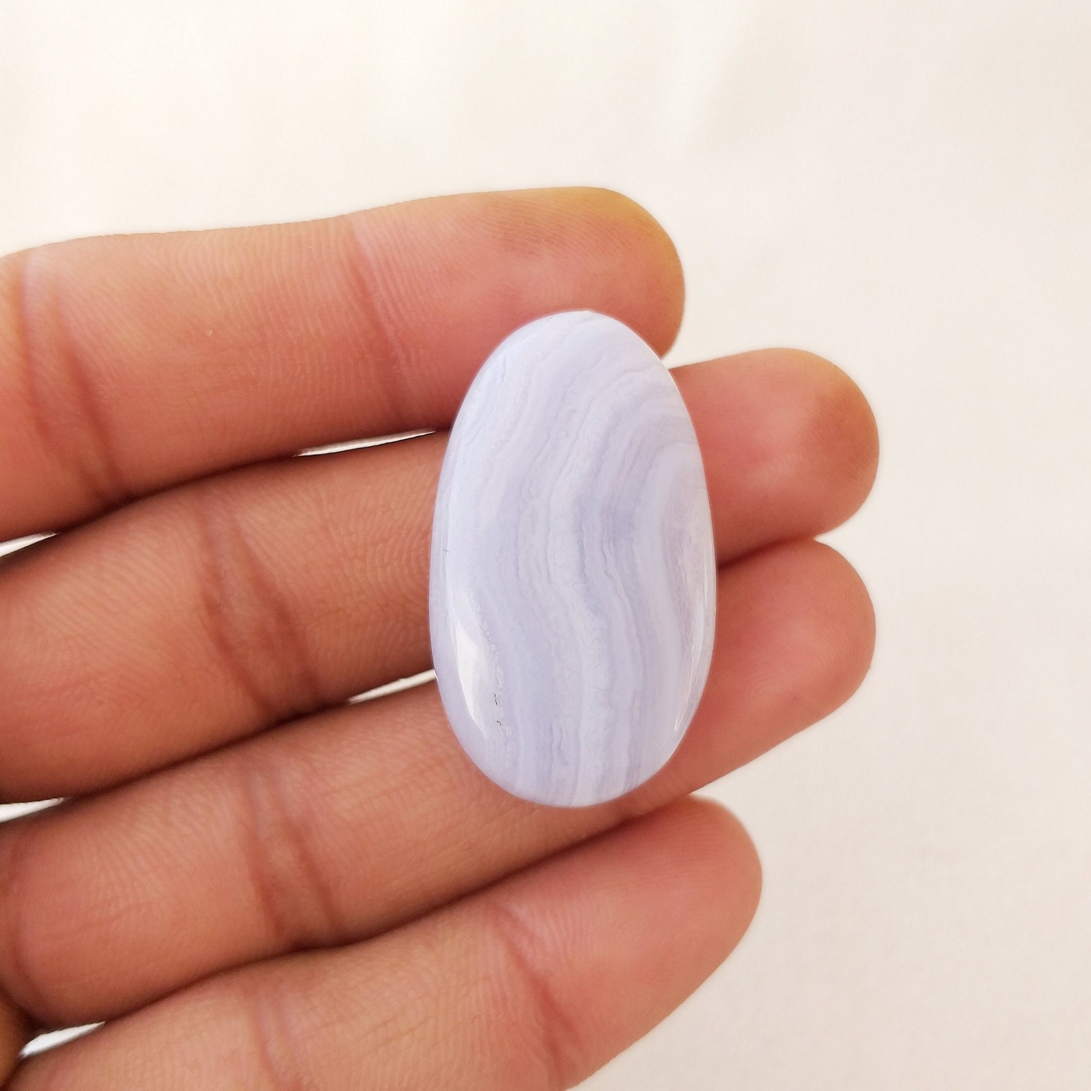 Blue Lace Agate Cabochon: Natural Gemstone, Fancy Cut (35x21x7 Mm, 43.3 Carat Blue Lace Agate Cabochon: Natural Gemstone, Fancy Cut (35x21x7 Mm, 43.3 Carat