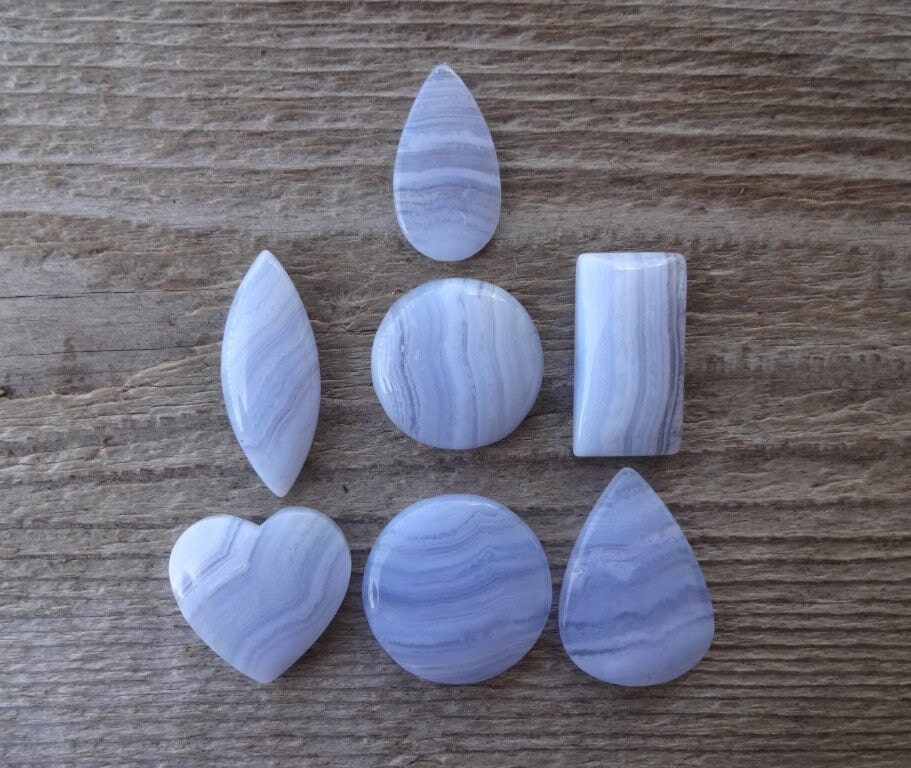 Natural Blue Lace Agate Cabochons, Heart Shape Teardrop Round Gemstone Cabochon Mix, Gemstone For Handmade Jewelry