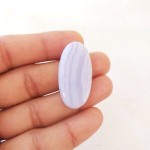 Blue Lace Agate Cabochon: Oval Gemstone, 33.5 Carat Blue Lace Agate Cabochon: Oval Gemstone, 33.5 Carat