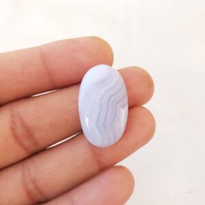 Blue Lace Agate Cabochon: Oval Gemstone, 29.1 Carat Blue Lace Agate Cabochon: Oval Gemstone, 29.1 Carat
