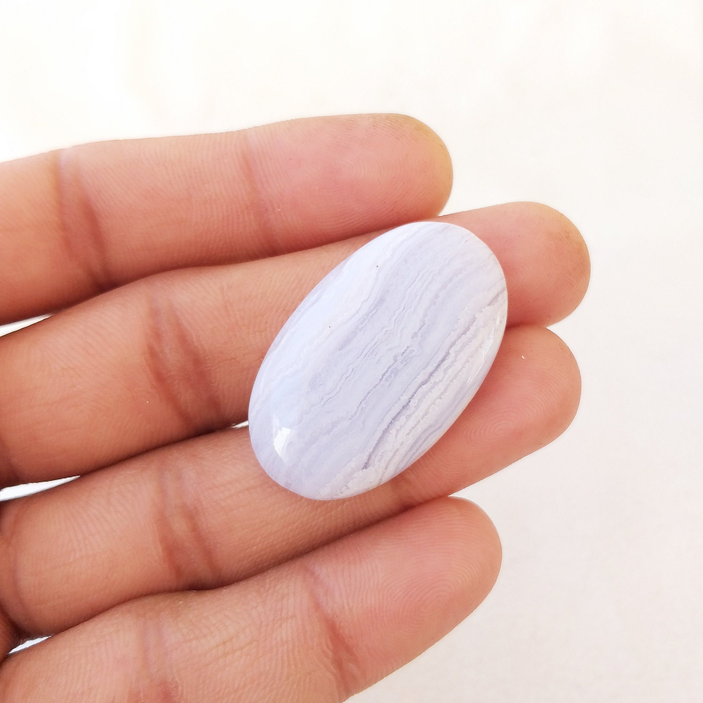 Blue Lace Agate Cabochon: Oval Gemstone, 41.2 Carat