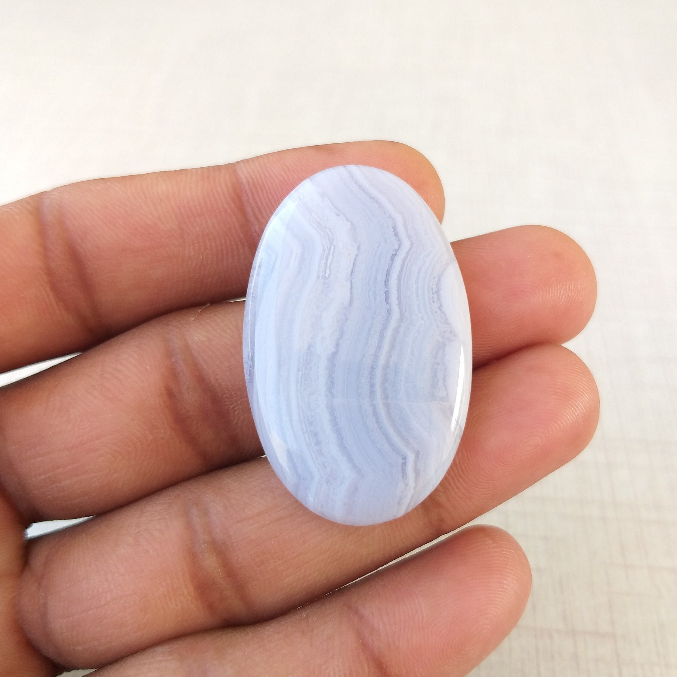 Oval Blue Lace Agate Cabochon: 58.3 Carat Gemstone For Pendant