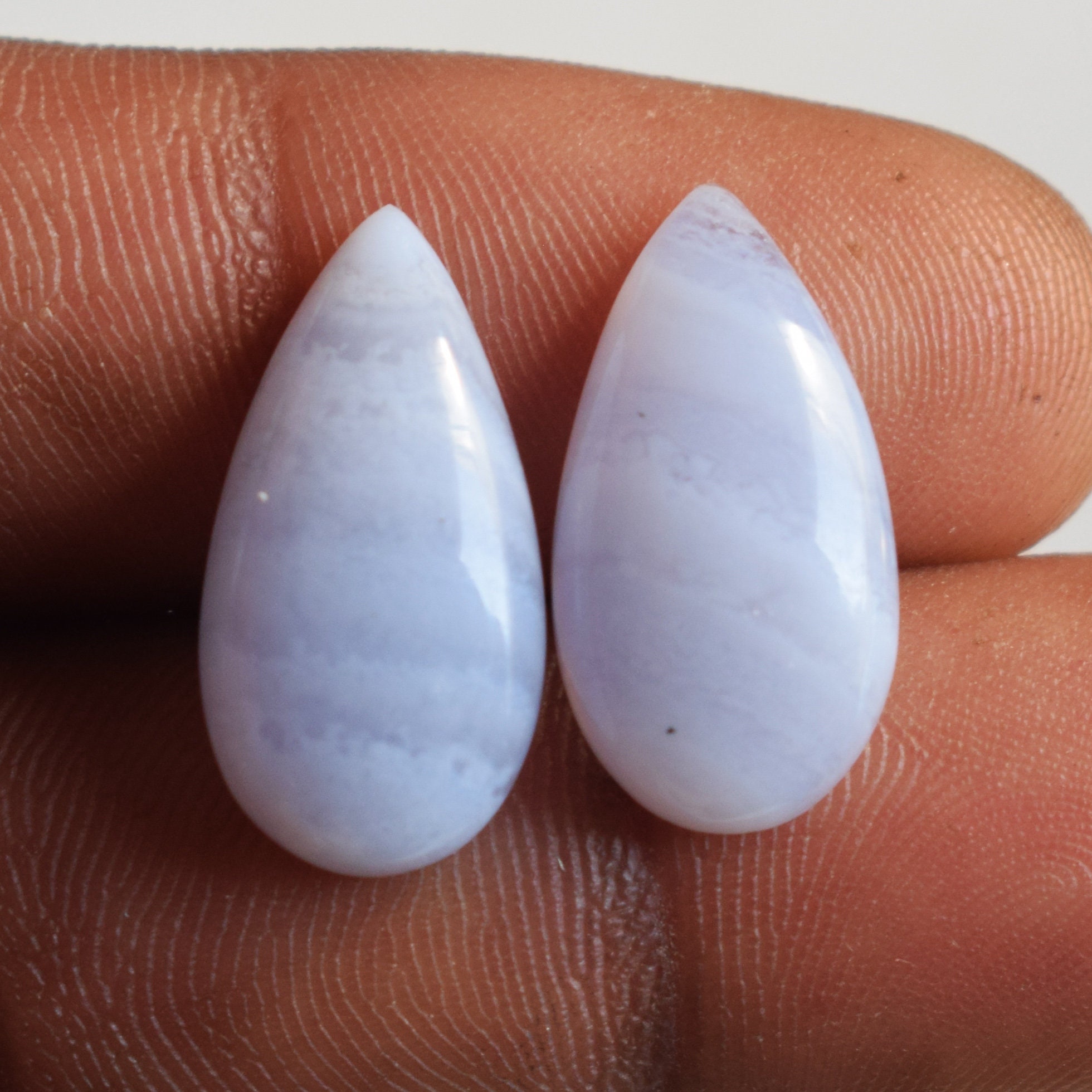 Blue Lace Agate Cabochon Pear Pair, Calibrated Gemstones (7x14 Or 12x36 Mm)