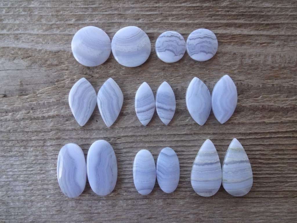 Pair Blue Lace Agate Cabochons, Matched Pairs Natural Crazy Lace Agate, Blue Cabochon, Match Pair For Jewelry