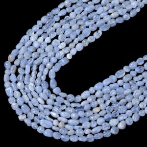 6-8mm Natural Chalcedony Blue Lace Agate Gemstone Pebble Nugget Loose Beads Bulk Lot 1,2,6,12 And 50 (d184)