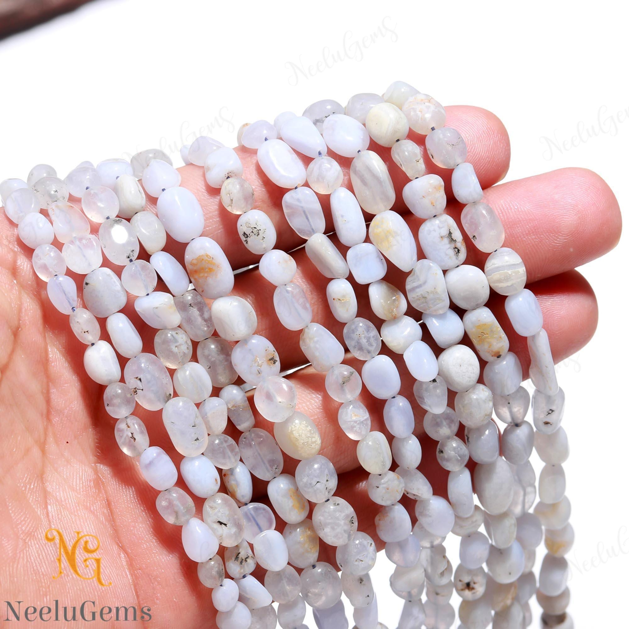 Aaa+ Blue Lace Agate Smooth Nugget Beads,natural Blue Lace Agate Tiny Pebble Nugget Beads,13" Tumble Gemstone Beads For Handmade Jewelry