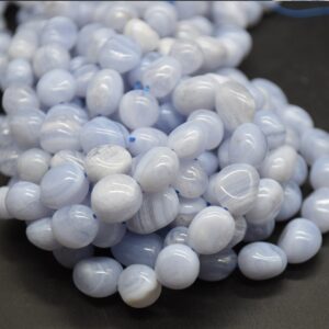 Blue Lace Agate Gemstone Pebble Tumblestone Nugget Beads - 7mm - 10mm - 15" Strand