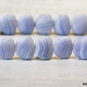 L/ Blue Lace Agate 15x18mm Flat Pebble Beads 15.5" Strand Size Varies Natural Blue Banded Agate Gemstone Beads For Jewelry Making