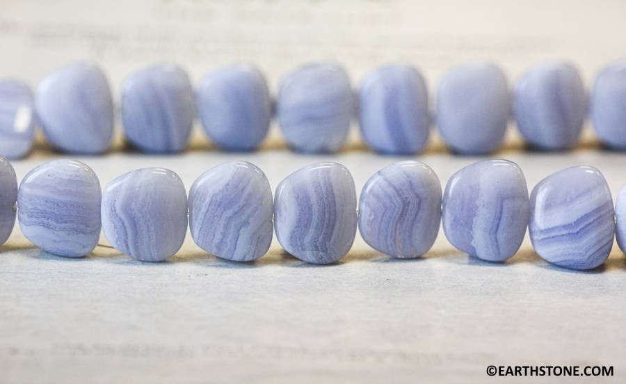 L/ Blue Lace Agate 15x18mm Flat Pebble Beads 15.5" Strand Size Varies Natural Blue Banded Agate Gemstone Beads For Jewelry Making