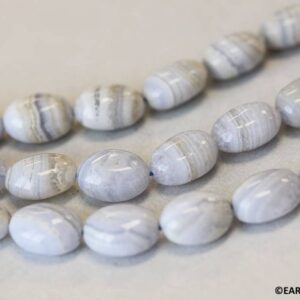 M/ Blue Lace Agate 10x14mm/ 8x11mm Oval Pebble Beads 15.5" Strand Natural Agate Gemstone Beads For Jewelry Making