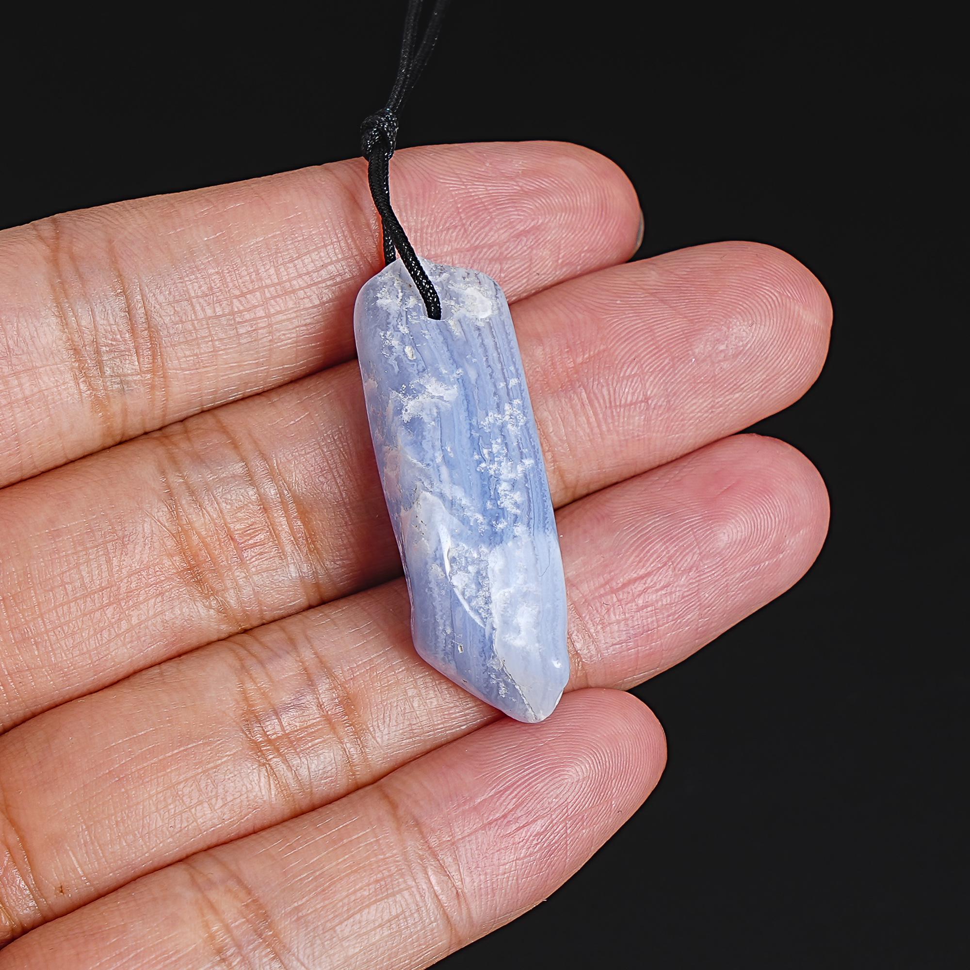 Natural Sky Blue Color Blue Lace Agate Pendant-raw Shape Top Drilled Cabochon Gemstone Necklace