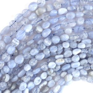Natural Blue Lace Agate Pebble Nugget Beads 15.5" Strand 6mm - 8mm , 8mm - 10mm