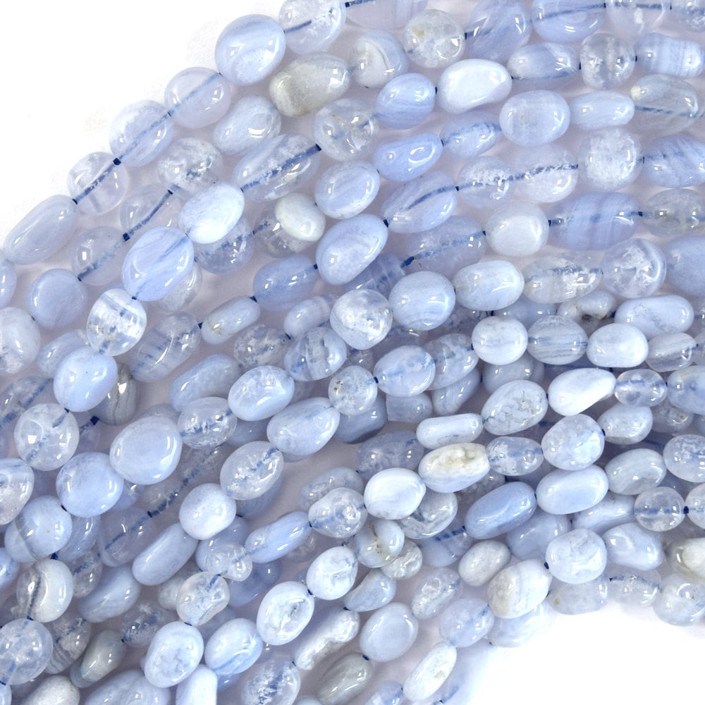 Natural Blue Lace Agate Pebble Nugget Beads 15.5" Strand 6mm - 8mm , 8mm - 10mm Natural Blue Lace Agate Pebble Nugget Beads 15.5" Strand 6mm - 8mm , 8mm - 10mm