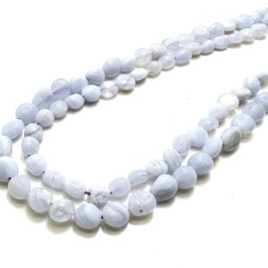 Natural Blue Lace Agate Smooth Small Pebble Nugget Gemstone Beads PG225