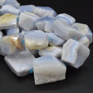 Raw Blue Lace Agate Gemstone Chunky Nugget Beads - approx 16" strand