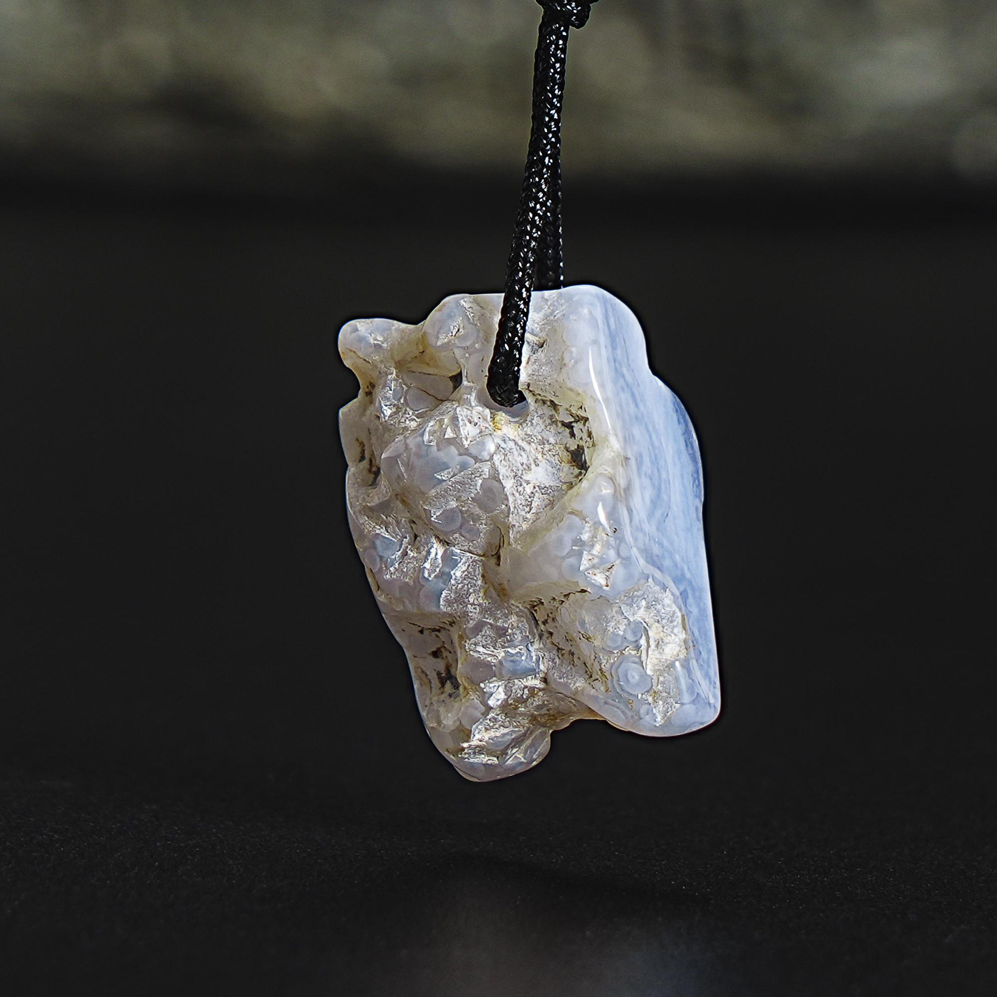 Unique Natural Blue Lace Agate Pendant Grade Aaa 19x12x10mm Sky Blue Pendant Raw Pendant Gemstone Pendant Only One(900420)