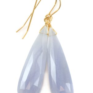 Blue Lace Agate Earrings 14k Solid Gold Or Filled Or Sterling Silver Smooth Long Dangle Drops Natural Banding Soft Blue Simple Drops 2.3 In