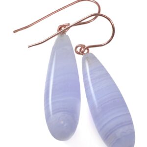 Blue Lace Agate Earrings 14k Solid Gold Or Filled Or Sterling Silver Smooth Long Dangle Drops Natural Banding Soft Blue Simple Drops 1.7 In