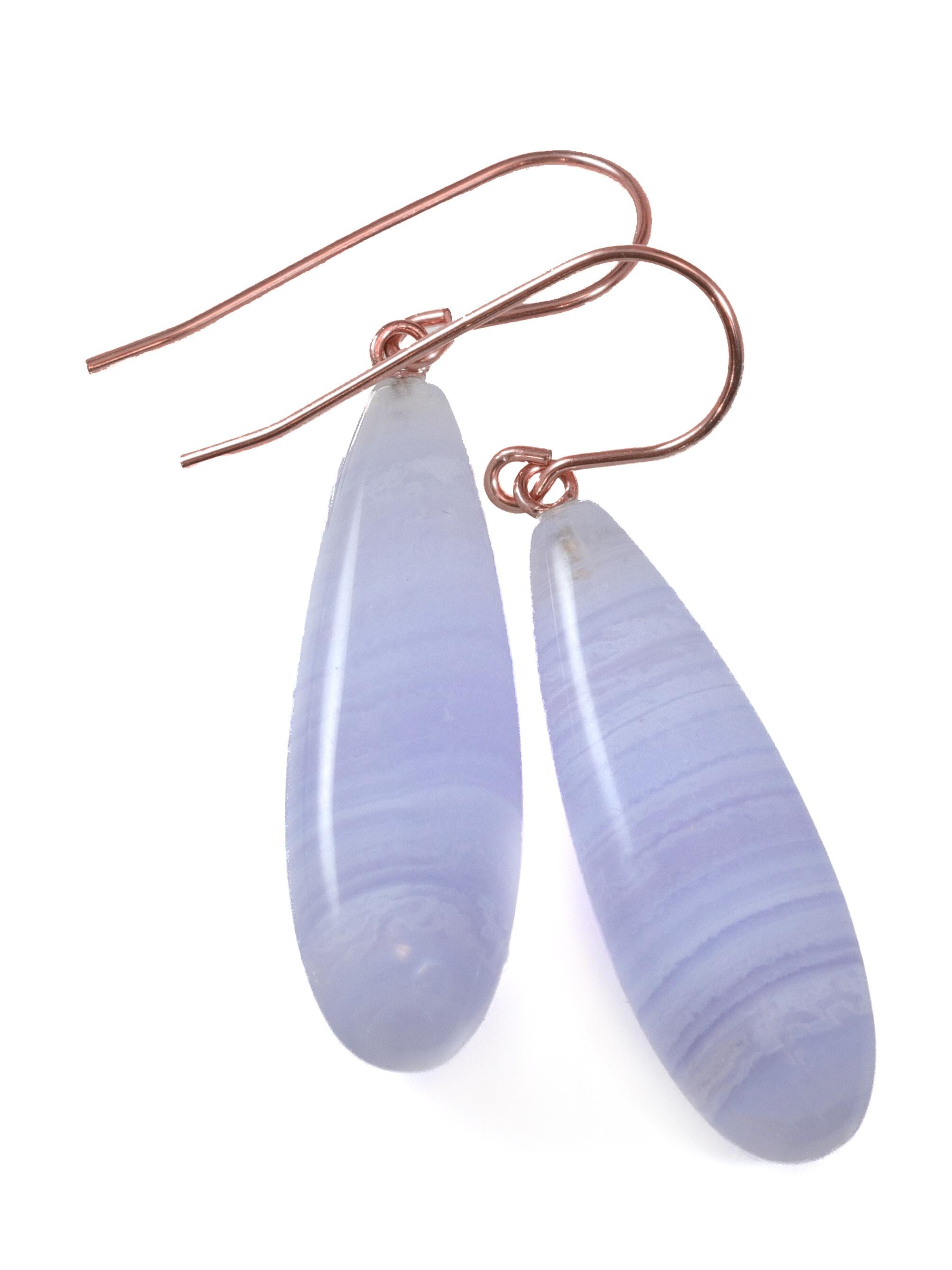 Blue Lace Agate Earrings 14k Solid Gold Or Filled Or Sterling Silver Smooth Long Dangle Drops Natural Banding Soft Blue Simple Drops 1.7 In