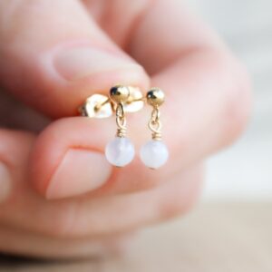 Blue Lace Agate Earrings: 14k Gold Filled Studs, Gemstone Dangle