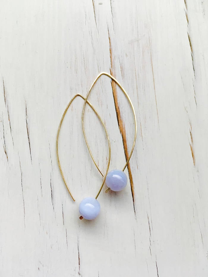 Blue Lace Agate 14k Gold Filled Hoop Earrings