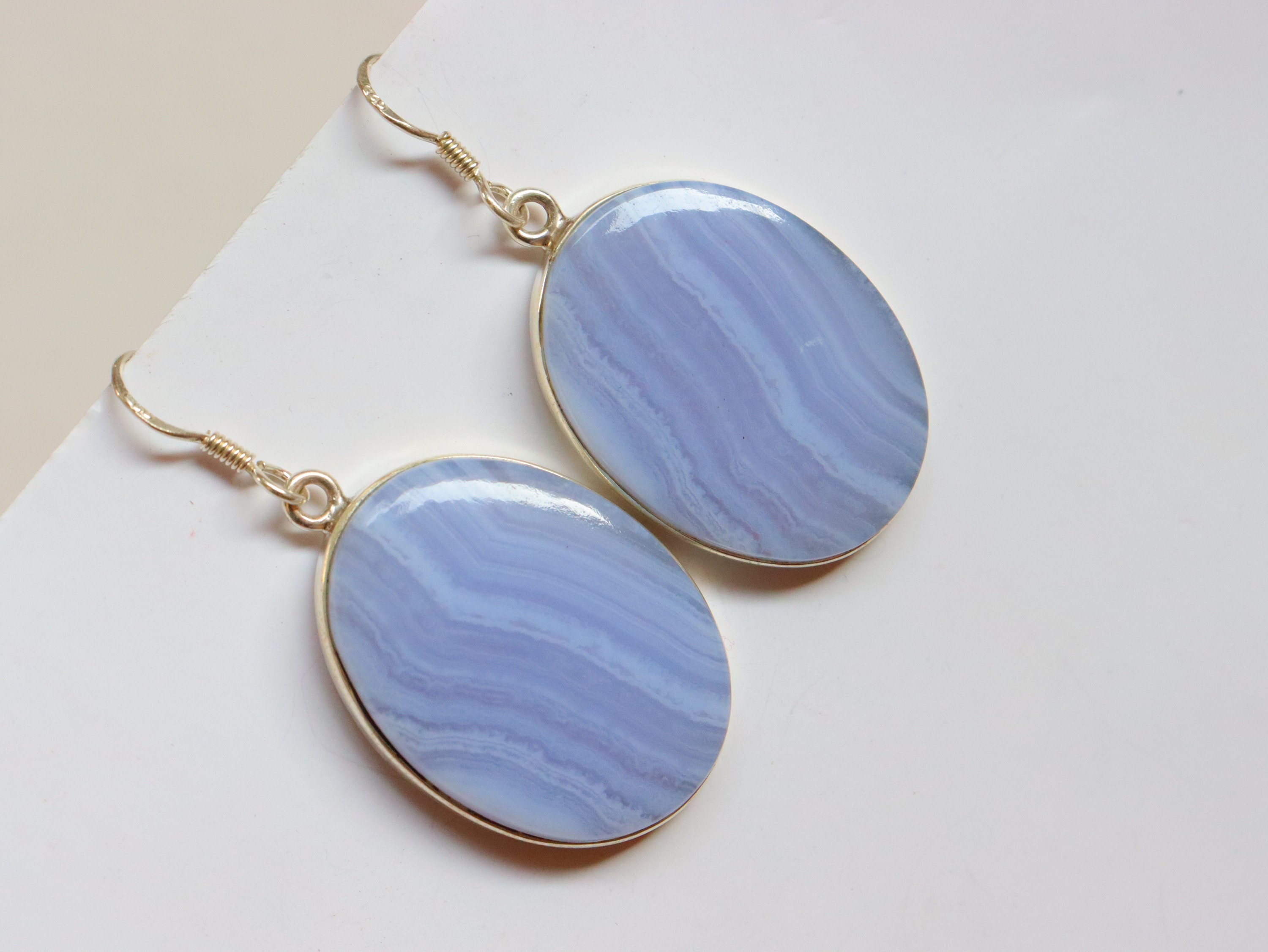 Blue Lace Agate Earrings, 925 Sterling Silver, Natural Blue Lace Agate Earrings, Blue Lace Agate Jewelry, Gift For Her, Loose Jewelry