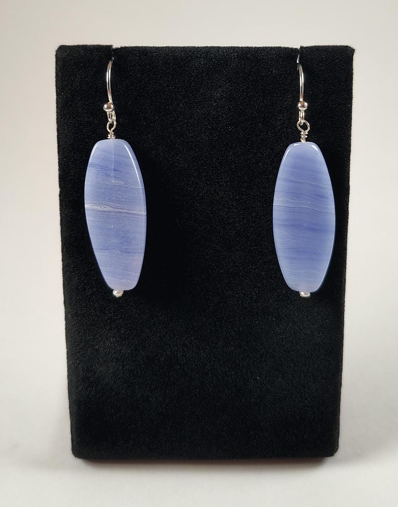Blue Lace Agate And Sterling Silver Earrings Handmade By Chris Hay
