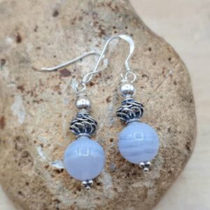 Blue Lace Agate Earrings. Bali Silver. Reiki Jewelry Uk. Pisces Jewelry. Drop, Dangle Earrings