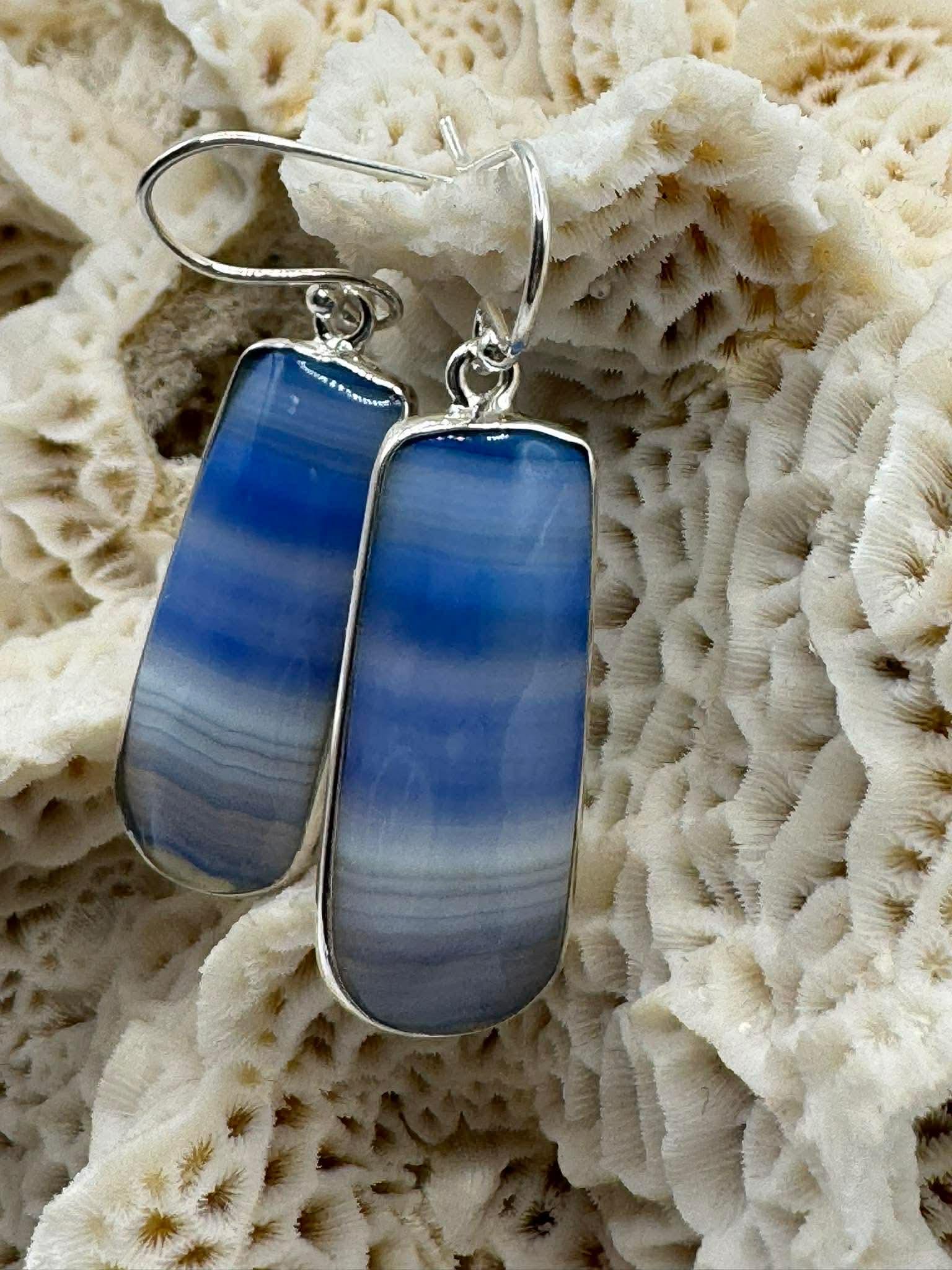 Botswana Blue Lace Agate Dangling Earrings Botswana Blue Lace Agate Dangling Earrings
