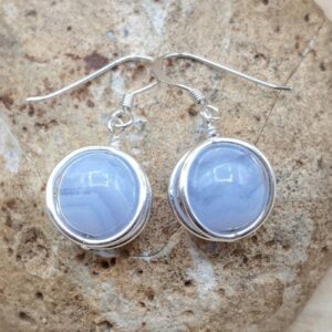 Blue Lace Agate Circle Earrings. Sterling Silver. Reiki Jewelry Uk. Gemini Jewelry. Drop, Dangle 3d Round Frame Earrings