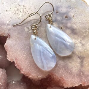 Blue Lace Agate Drop Earrings: 14kt Gold Filled Dangle Earrings