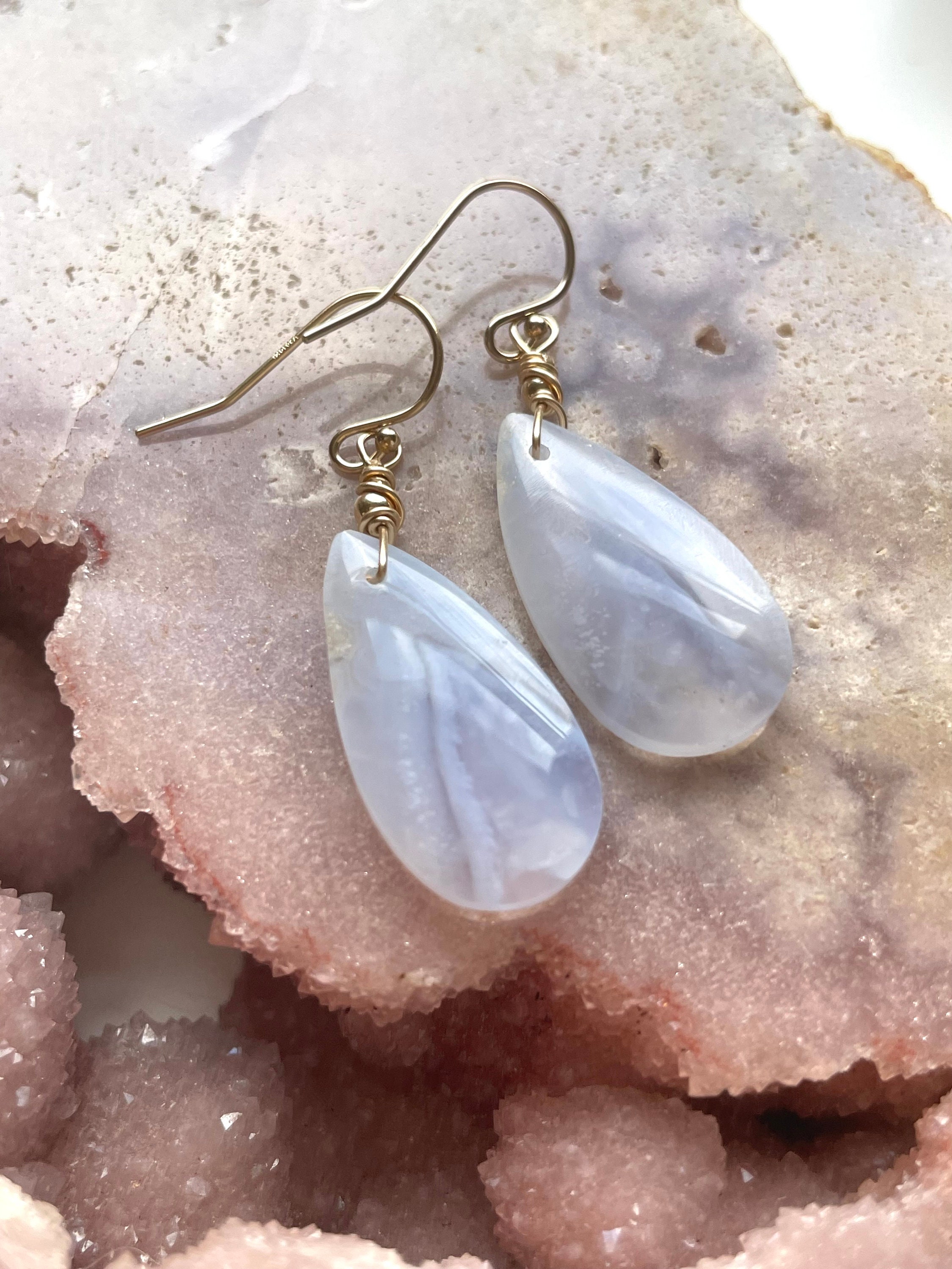 Blue Lace Agate Drop Earrings: 14kt Gold Filled Dangle Earrings Blue Lace Agate Drop Earrings: 14kt Gold Filled Dangle Earrings