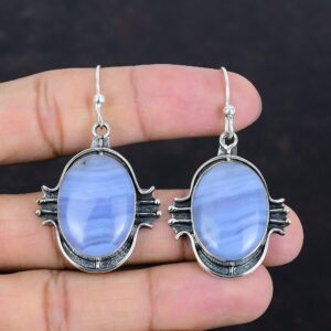 Blue Lace Agate Earrings: Handmade Sterling Silver Dangle Jewelry