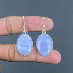 Handmade Blue Lace Agate Earrings: 925 Sterling Silver Gemstone Jewelry