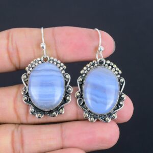 Blue Lace Agate Earrings: Handmade 925 Sterling Silver Gemstone Jewelry