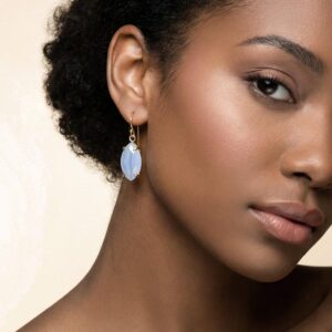 Blue Lace Agate Marquise Earrings • 14k Gold Dangle Earrings