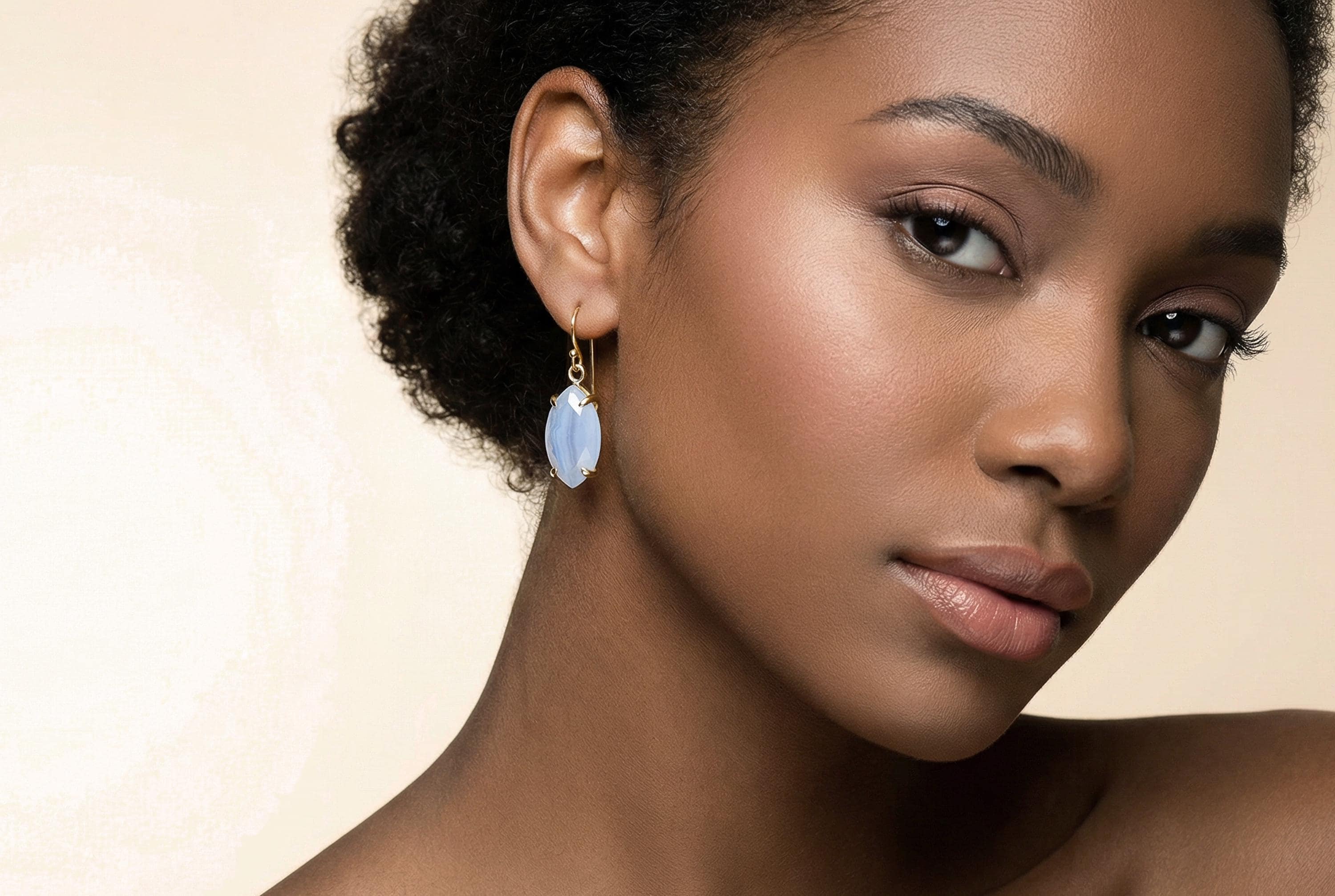 Blue Lace Agate Marquise Earrings • 14k Gold Dangle Earrings