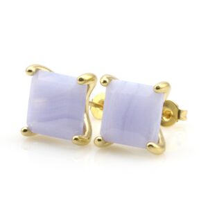 Square Agate Gemstone Stud Earrings · Simple Stud Gemstone Earrings · Blue Lace Agate Earrings · Gold Filled Stud Earrings