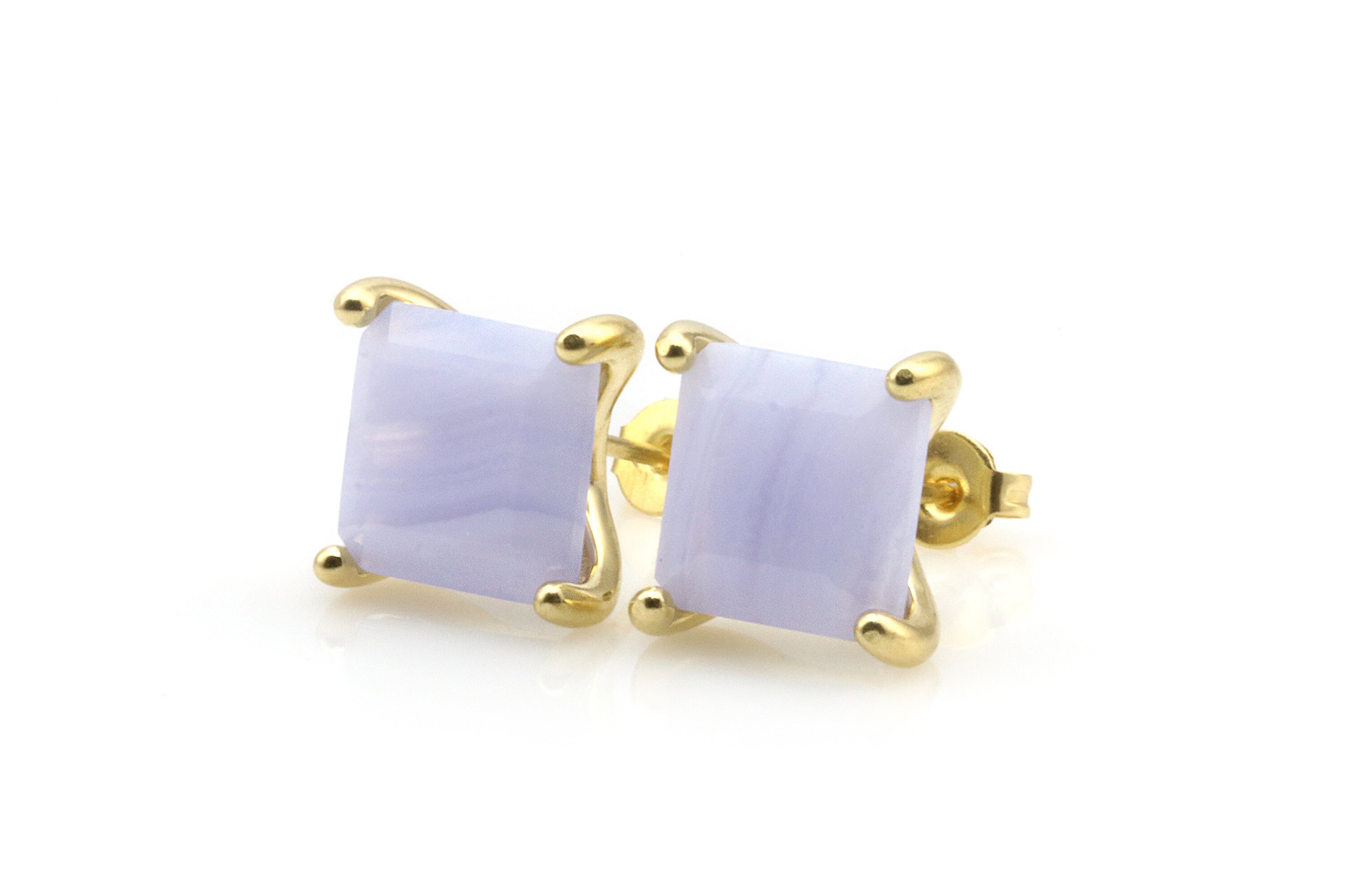 Square Agate Gemstone Stud Earrings · Simple Stud Gemstone Earrings · Blue Lace Agate Earrings · Gold Filled Stud Earrings