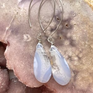 Blue Lace Agate Sterling Silver Dangle Earrings: Handmade Statement Jewelry
