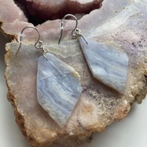 Blue Lace Agate Sterling Silver Statement Earrings, Silverearrings, Raw Stone Earrings, Drop Earrings, Dangle Earrings, Gift For Women