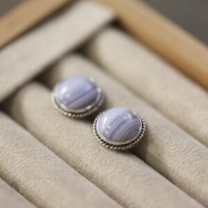 Blue Lace Agate Sterling Silver Stud Earrings - Handmade Silversmith Jewelry Blue Lace Agate Sterling Silver Stud Earrings - Handmade Silversmith Jewelry