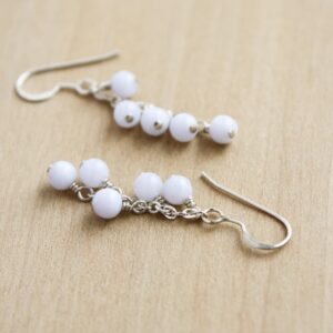 Blue Lace Agate Earrings: Sterling Silver Dangle Gemstone Cluster