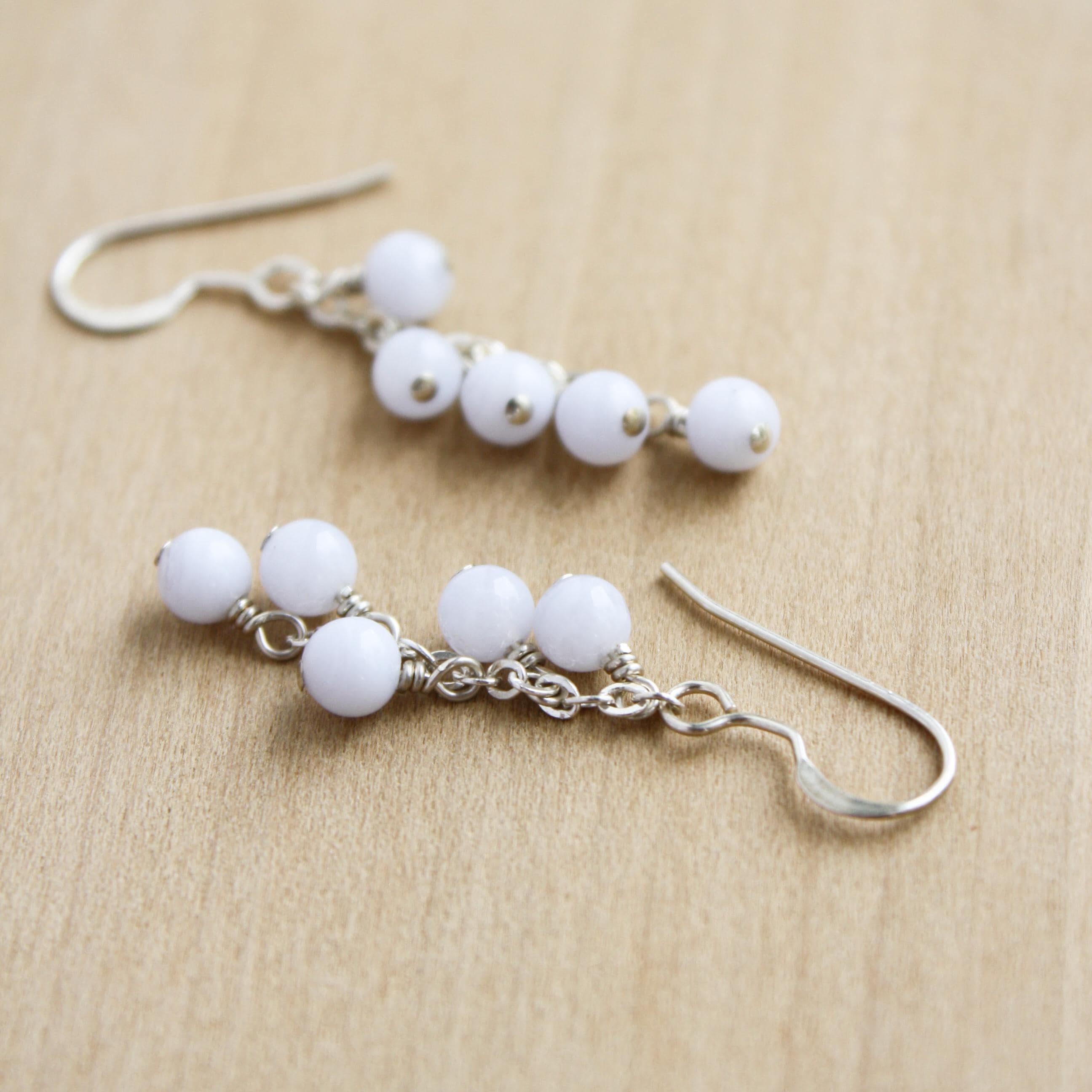 Blue Lace Agate Earrings: Sterling Silver Dangle Gemstone Cluster