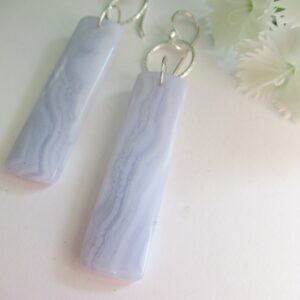 Blue Lace Agate Sterling Silver Dangle Earrings, 2 5/8 in