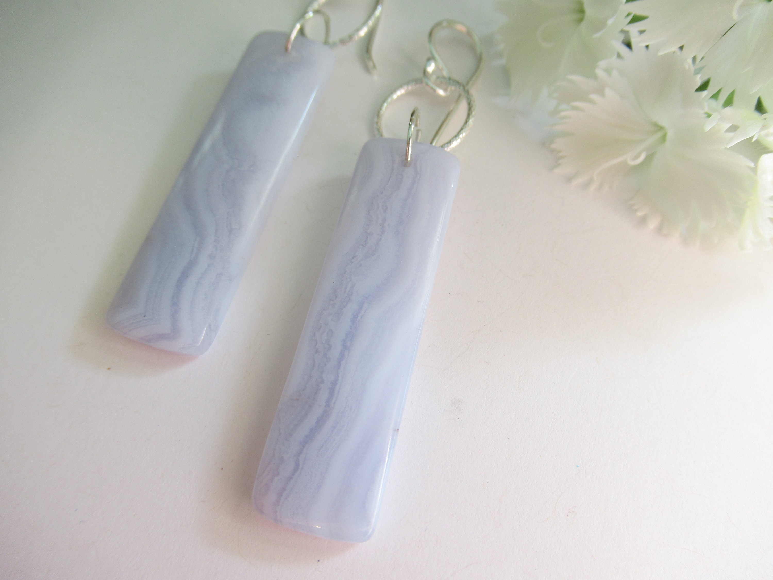 Blue Lace Agate Sterling Silver Dangle Earrings, 2 5/8 In Blue Lace Agate Sterling Silver Dangle Earrings, 2 5/8 In