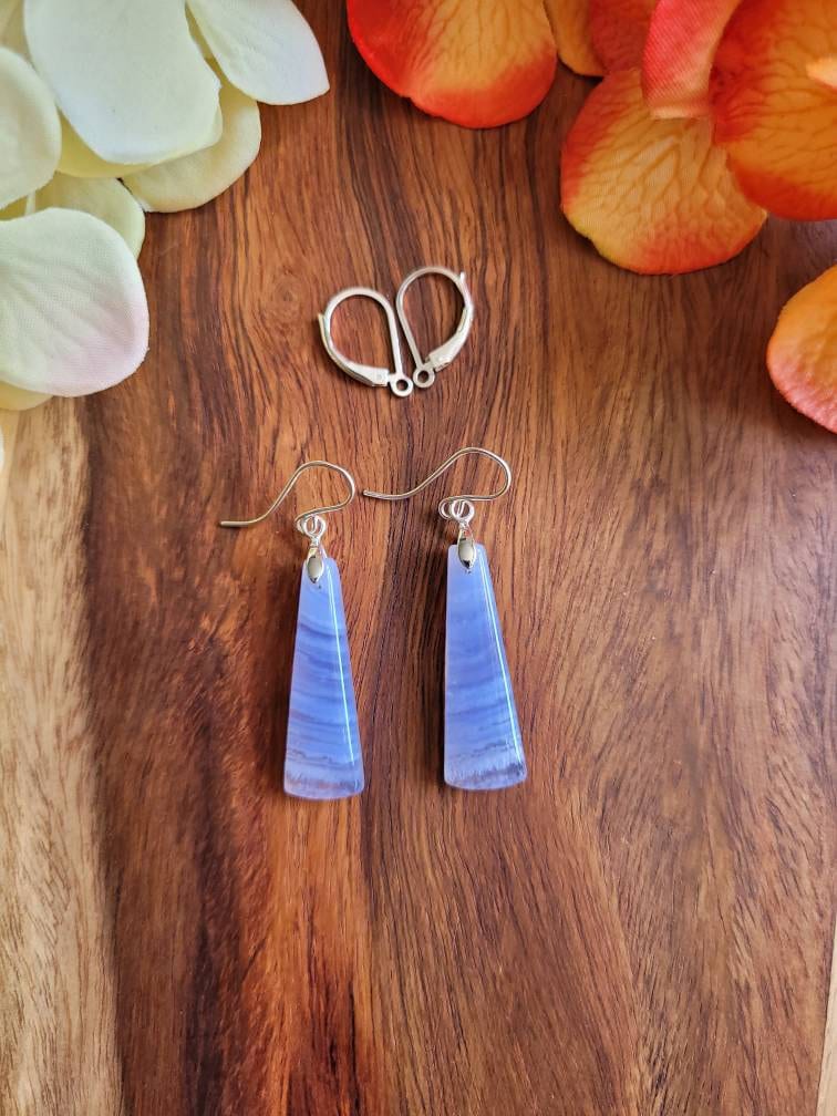 Unique Blue Lace Agate Earrings. Silver Blue Lace Agate Earrings