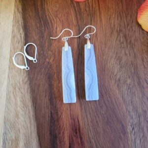 Unique blue lace agate earrings.  Available in silver only